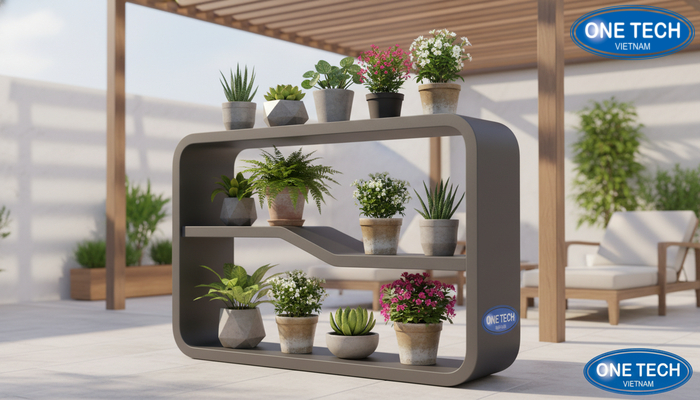 Kệ trưng bày cây cảnh ngoài trời bền đẹp Mẫu kệ trưng bày cây cảnh ngoài trời khung sắt sơn tĩnh điện