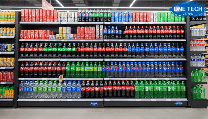 Tối ưu trưng bày kệ quảng cáo Pepsi, Coca Bố trí kệ trưng bày nước ngọt tối ưu tầm mắt và vùng với tay