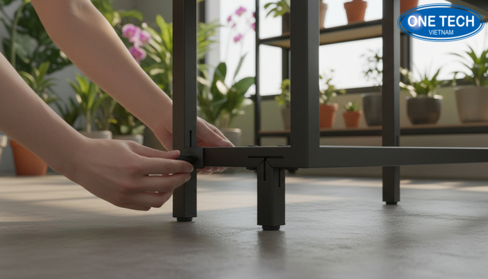 Kiểm tra độ chắc chắn kệ trưng bày cây cảnh Kiểm tra ốc nối và chân đế kệ cây cảnh để đảm bảo chắc chắn