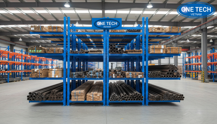 Kệ tay đỡ đôi Mẫu kệ tay đỡ đôi đặt giữa kho khai thác hai mặt