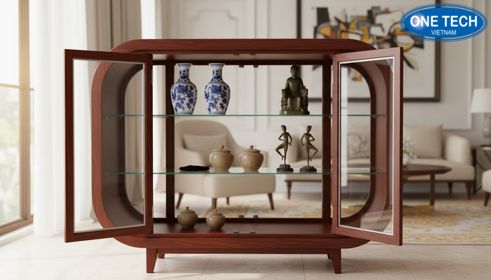 Tủ kính trưng bày đồ cổ cho showroom và cửa hàng đồ cổ