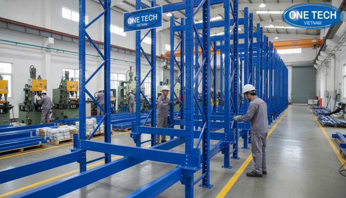 Khu vực sản xuất kệ kho công nghiệp của OneTech