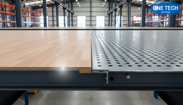 So sánh mặt sàn gỗ và tấm thép lỗ chống trượt của kệ sàn Mezzanine