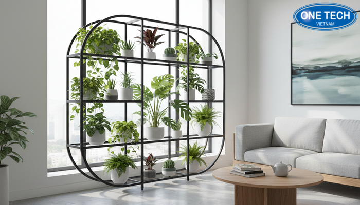 Chọn kích thước kệ trưng bày cây cảnh Phối cảnh chọn kích thước kệ trưng bày cây cảnh theo diện tích phòng