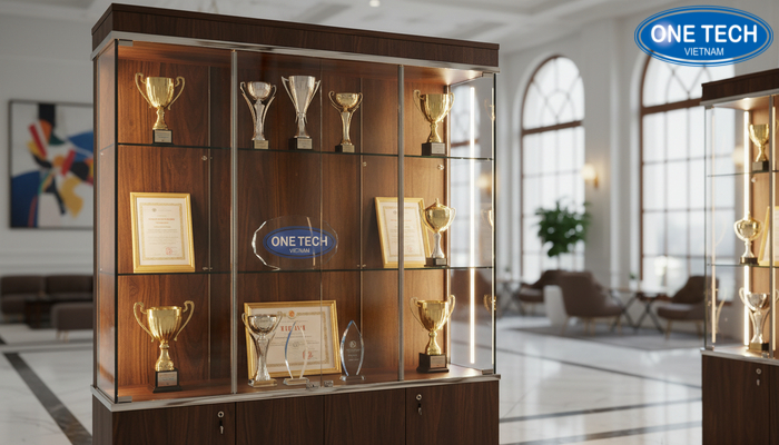 Tủ trưng bày cúp tích hợp đèn LED làm nổi bật giải thưởng