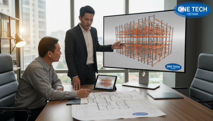 Ví dụ tư vấn thiết kế layout và bản 3D kệ Push Back theo mặt bằng kho