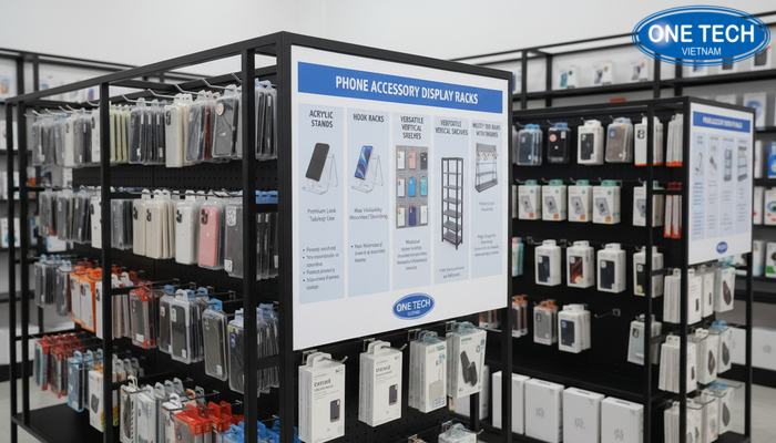 Biểu đồ so sánh công năng các loại kệ trưng bày phụ kiện điện thoại