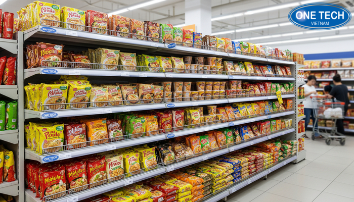 Bố trí mì tôm theo thương hiệu và theo tầng để khách dễ lựa chọn