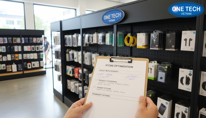 Checklist chọn mua kệ trưng bày phụ kiện điện thoại theo mặt bằng và danh mục hàng