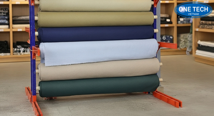 Mẫu giá kệ để vải cuộn 3 tầng giúp phân loại theo màu sắc