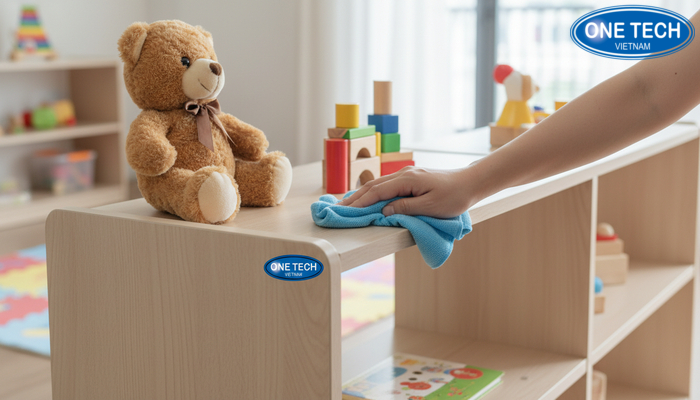 Cách vệ sinh kệ trưng bày đồ chơi trẻ em Vệ sinh kệ trưng bày đồ chơi trẻ em bằng khăn ẩm mềm