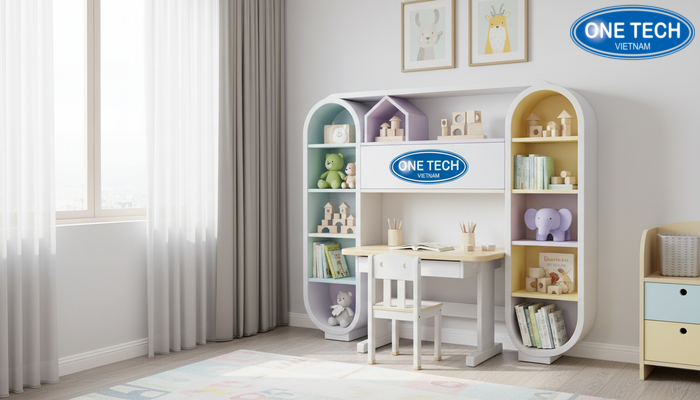 Kệ trưng bày đồ chơi trẻ em đa năng Mẫu kệ trưng bày đồ chơi trẻ em đa năng kết hợp bàn học