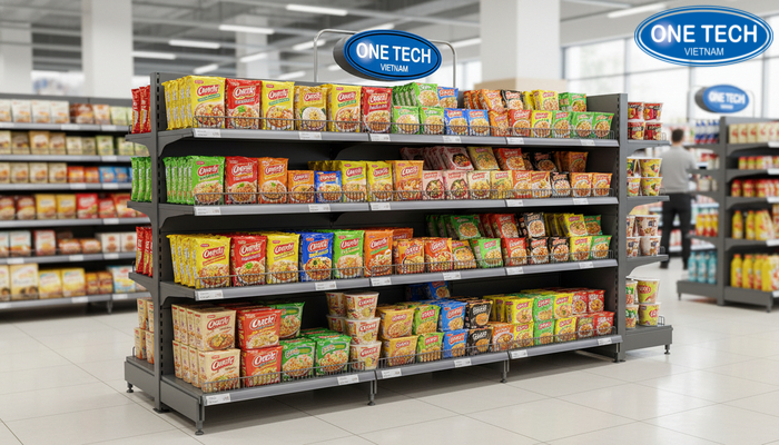 Kệ di động cho khu khuyến mãi mì tôm, dễ đổi vị trí theo chương trình