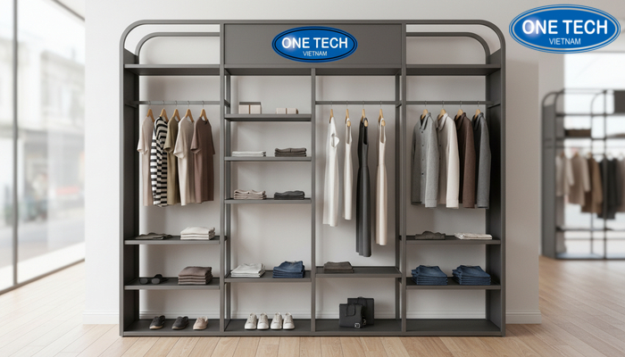 Kệ đứng đa năng cho shop quần áo Kệ đứng module lắp ghép linh hoạt theo nhu cầu trưng bày