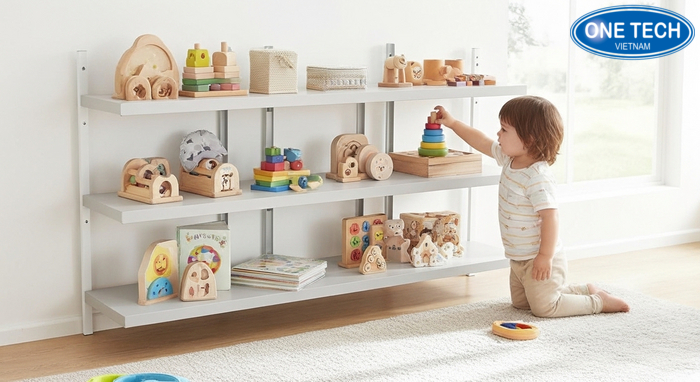 Kệ Montessori trưng bày đồ chơi trẻ em Kệ trưng bày đồ chơi phong cách Montessori cho góc chơi tại nhà