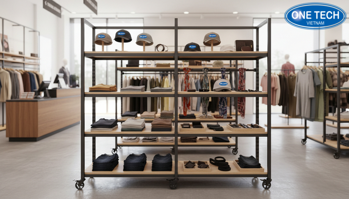 Kệ tầng đa năng cho kệ trưng bày shop quần áo Kệ tầng nhiều tầng để phụ kiện và hàng gấp trong shop thời trang