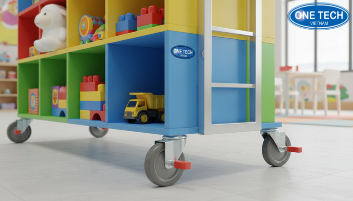 Kệ đồ chơi có bánh xe khóa an toàn Kệ trưng bày đồ chơi có bánh xe và khóa an toàn dễ di chuyển