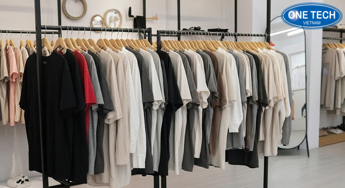 Kệ treo quần áo bền đẹp bằng thép sơn tĩnh điện Kệ treo quần áo khung thép sơn tĩnh điện màu đen trong shop