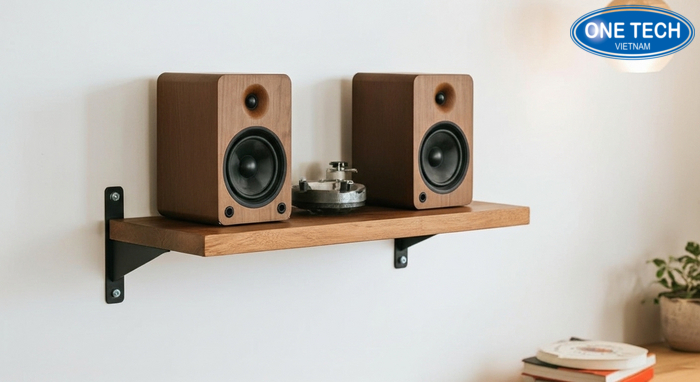 Kệ treo tường cho loa bookshelf giúp tiết kiệm diện tích