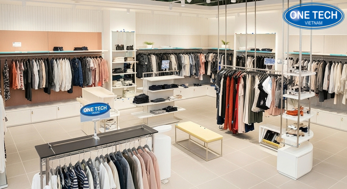 Mẫu kệ shop quần áo đẹp chuyên nghiệp cho phong cách năng động Kệ trưng bày đa sắc màu trong shop thời trang trẻ trung