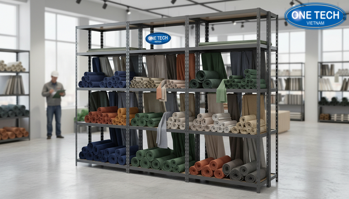 Kệ trưng bày vải hoàn thiện trước khi bàn giao lắp đặt