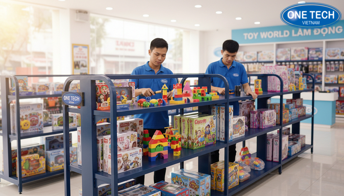 Thi công lắp đặt kệ trưng bày đồ chơi trẻ em Lắp đặt kệ trưng bày đồ chơi trẻ em tại cửa hàng ở Lâm Đồng