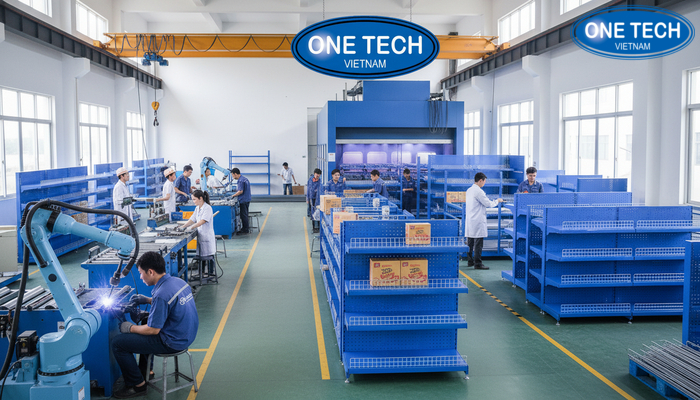 Quy trình gia công và hoàn thiện kệ trưng bày mì tôm tại xưởng