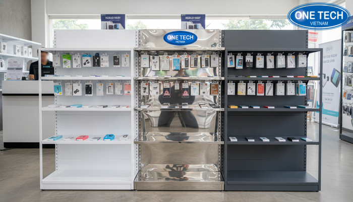 So sánh chất liệu mica, inox, thép sơn tĩnh điện dùng cho kệ trưng bày