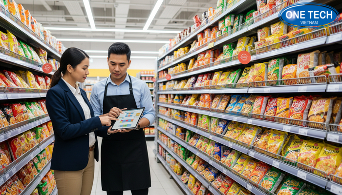 Tư vấn bố trí kệ trưng bày mì tôm theo mặt bằng cửa hàng