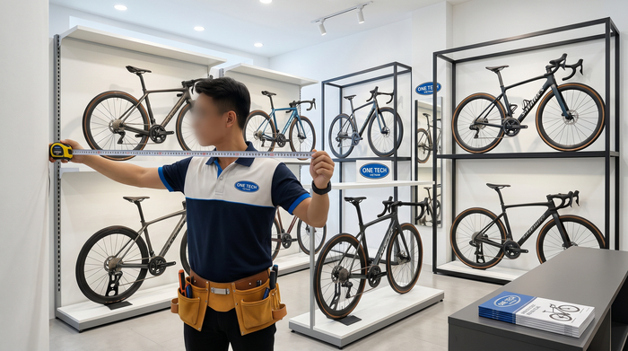 Tiêu chí chọn kệ trưng bày xe đạp Đo mặt bằng và tính lối đi để chọn kệ trưng bày xe đạp phù hợp cho cửa hàng hoặc gia đình
