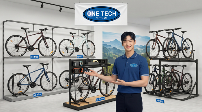 Các loại kệ trưng bày xe đạp phổ biến Các mẫu kệ trưng bày xe đạp phổ biến gồm kệ treo, kệ đứng, kệ đa năng và kệ tầng
